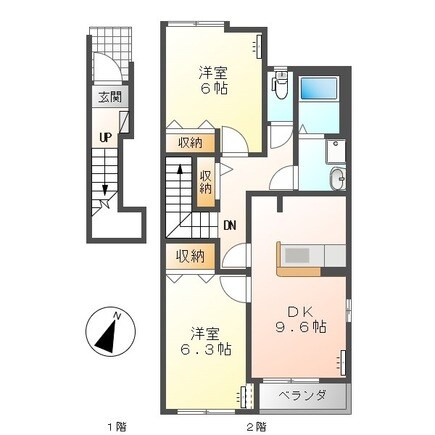 鴨方駅 徒歩20分 2階の物件間取画像