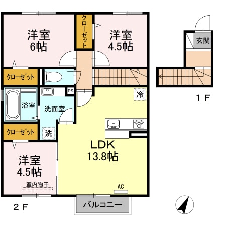 弥生駅 徒歩5分 2階の物件間取画像