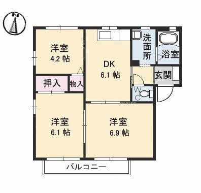 サリーレ太陽Ⅱ　Ａ棟の物件間取画像