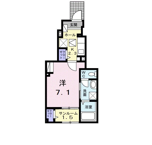 弥生駅 徒歩7分 1階の物件間取画像