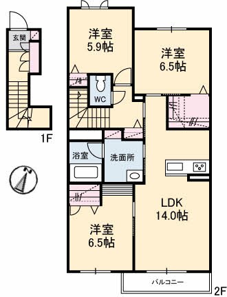 栄駅 徒歩17分 2階の物件間取画像