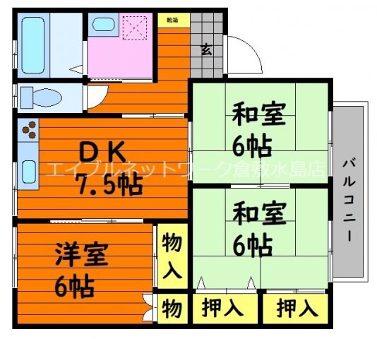 倉敷市駅 徒歩16分 2階の物件間取画像