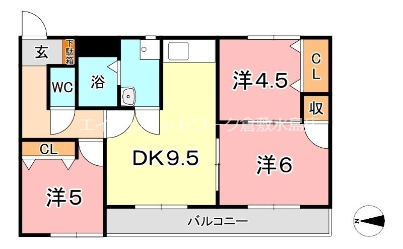 倉敷市駅 徒歩17分 2階の物件間取画像