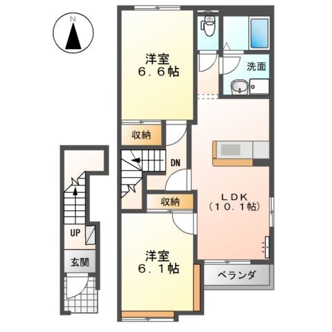 常盤駅 徒歩16分 2階の物件間取画像