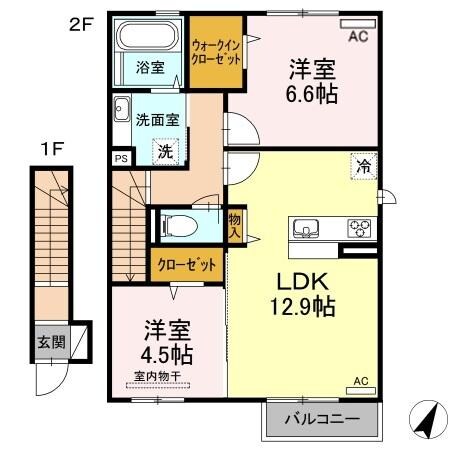 弥生駅 徒歩5分 2階の物件間取画像