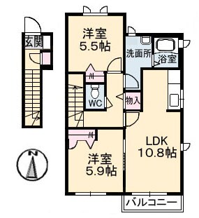 常盤駅 徒歩5分 2階の物件間取画像