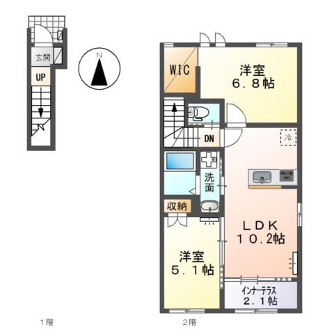 上の町駅 徒歩18分 2階の物件間取画像