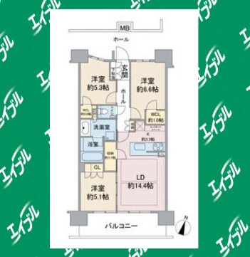 パークホームズ一社　1202号室の物件間取画像