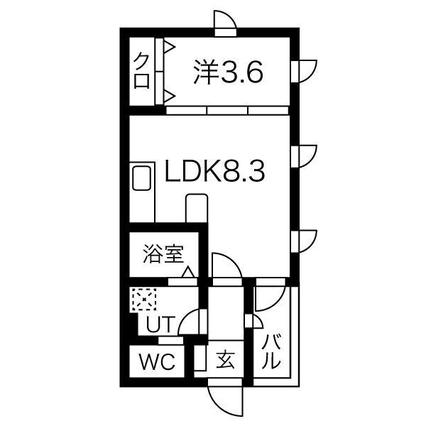 道徳駅 徒歩2分 1階の物件間取画像