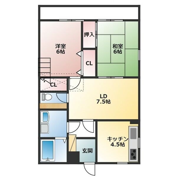 名和駅 徒歩16分 2階の物件間取画像