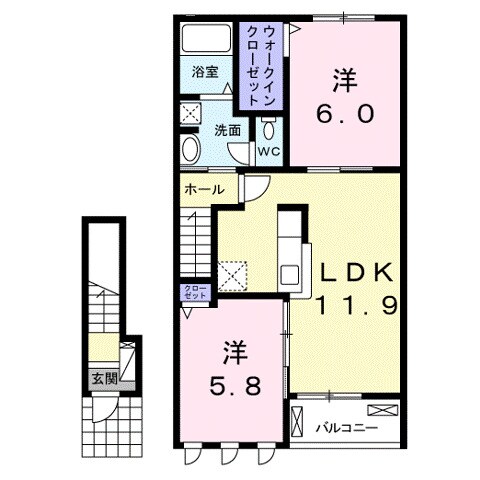 万能倉駅 徒歩12分 2階の物件間取画像