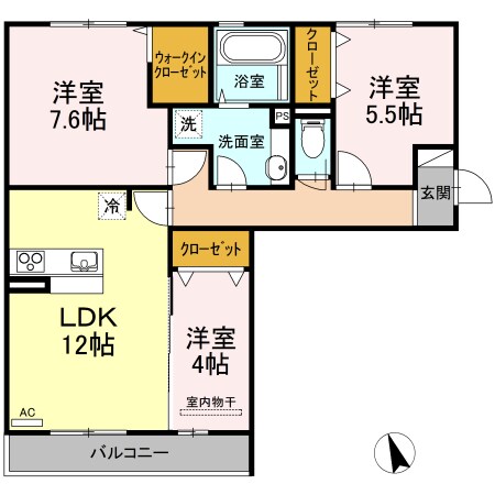 東福山駅 徒歩62分 3階の物件間取画像