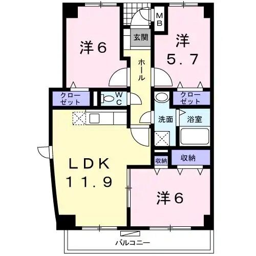 東福山駅 徒歩22分 3階の物件間取画像