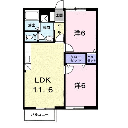 子守唄の里高屋駅 徒歩10分 2階の物件間取画像