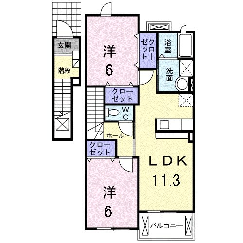 尾下麓 徒歩1分 2階の物件間取画像