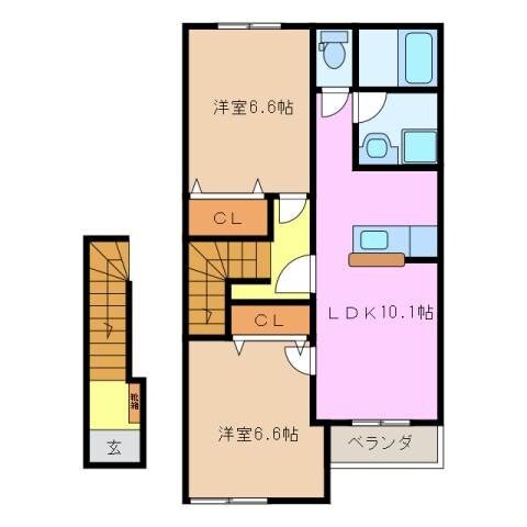 名張駅 徒歩18分 2階の物件間取画像