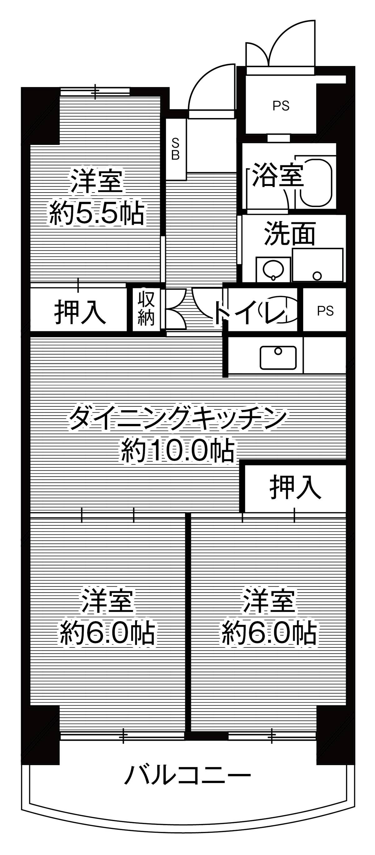 ビレッジハウス香椎浜タワー1号棟 (301号室)の物件間取画像