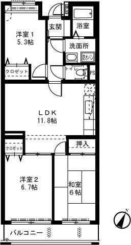 ライネスハイムＩＩの物件間取画像