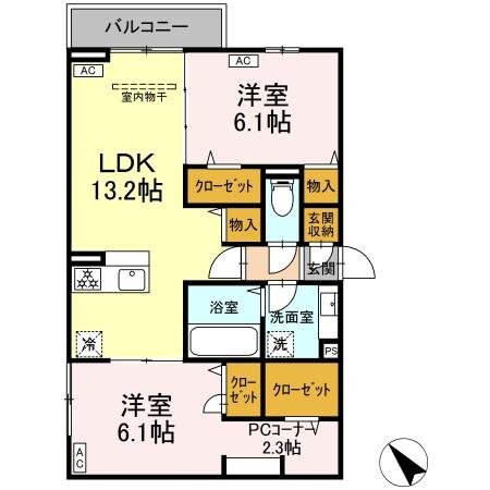 レーヴェ前原町の物件間取画像