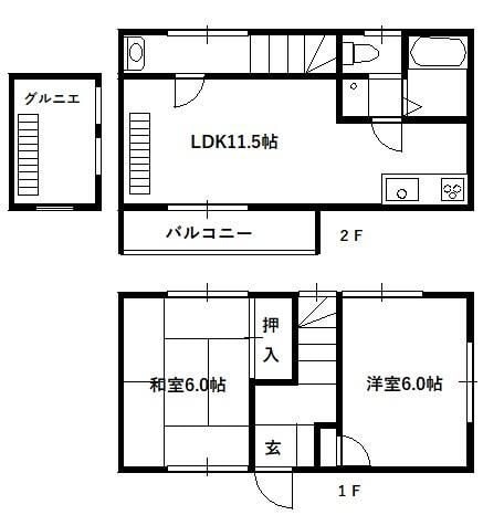 テラスハウス若葉Ｂ棟の物件間取画像