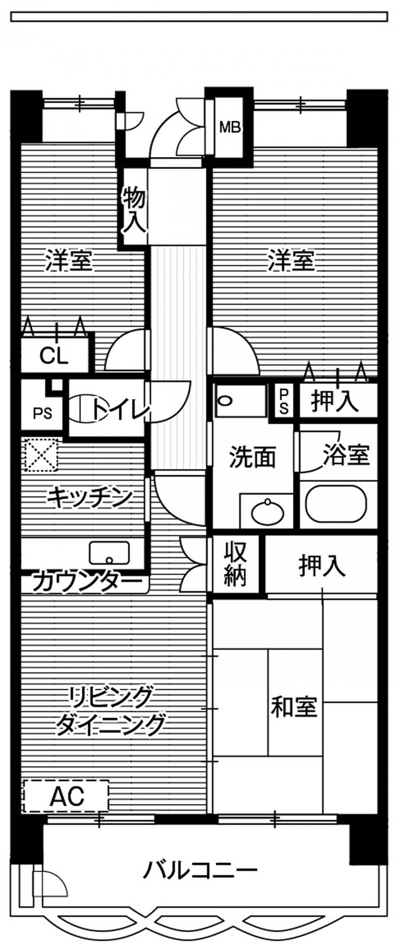 ビレッジハウス潮見タワー1号棟 (502号室)の物件間取画像