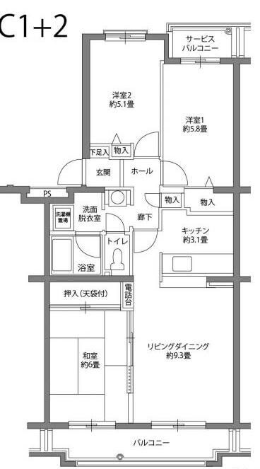 ヒルズ南戸塚4号棟の物件間取画像