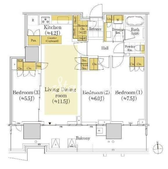 晴海フラッグ サンビレッジ T棟（HARUMI FLAG）の物件間取画像