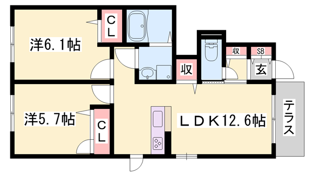 社町駅 徒歩3分 1階の物件間取画像