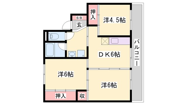 比延駅 徒歩13分 5階の物件間取画像