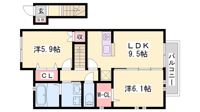 中八木駅 徒歩4分 2階の物件間取画像